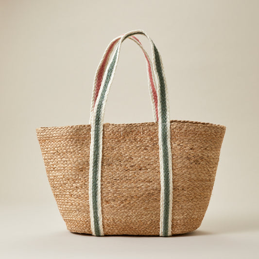 Large Tote - Green/Pink strap